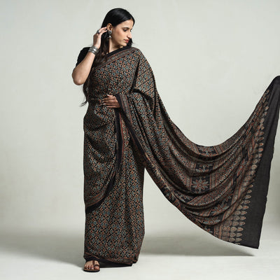 Multicolor - Ajrakh Block Printed Cotton Saree