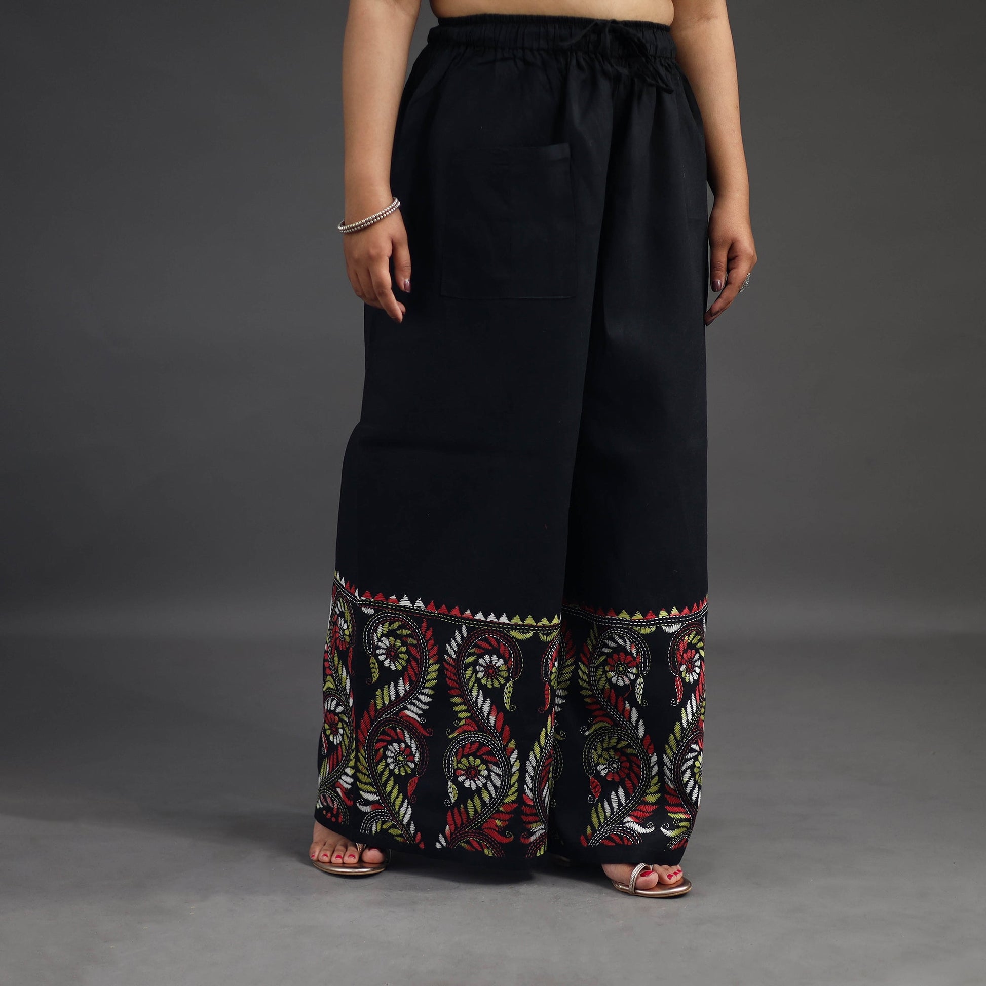 Black - Kantha Hand Embroidery Palazzo in Cotton 22