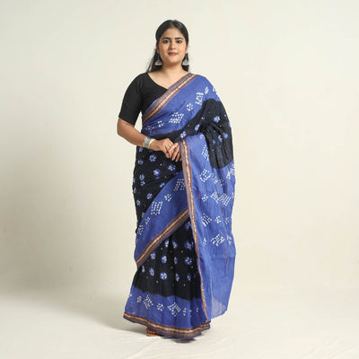 Black - Kutch Tie-Dye Cotton Bandhani Saree with Blouse Piece 19