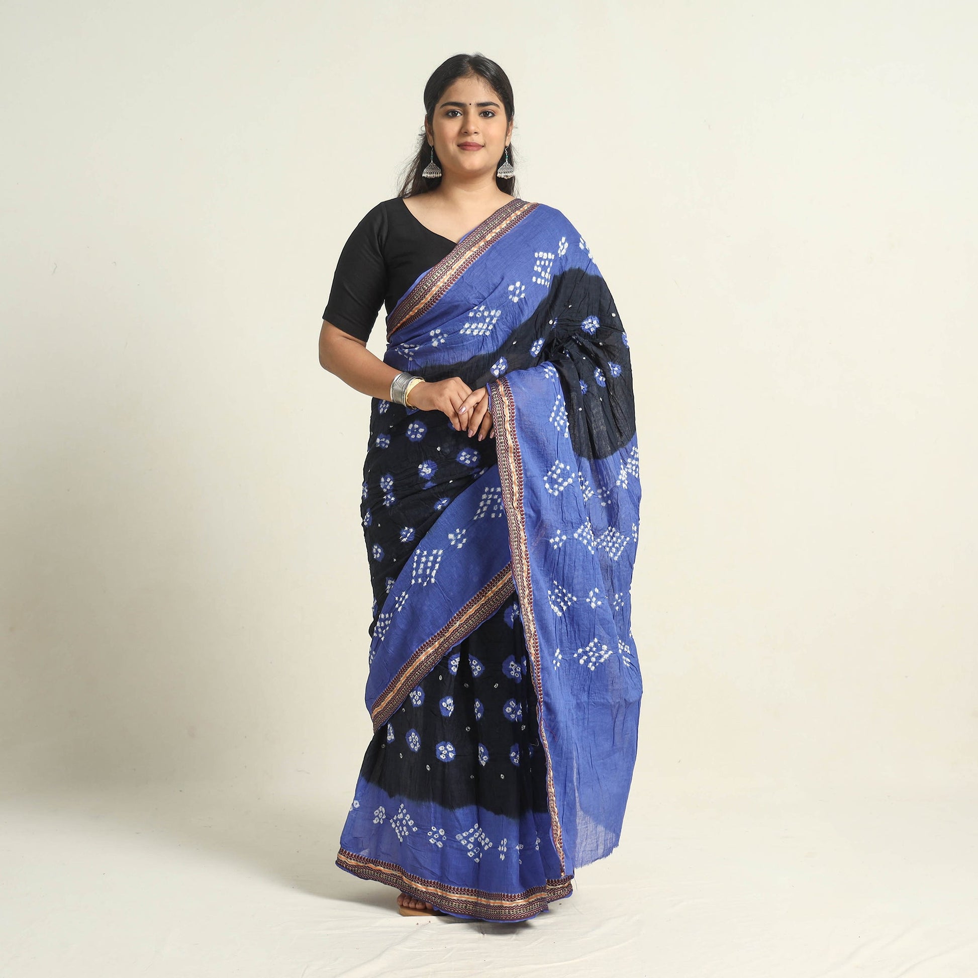 Black - Kutch Tie-Dye Cotton Bandhani Saree with Blouse Piece 19