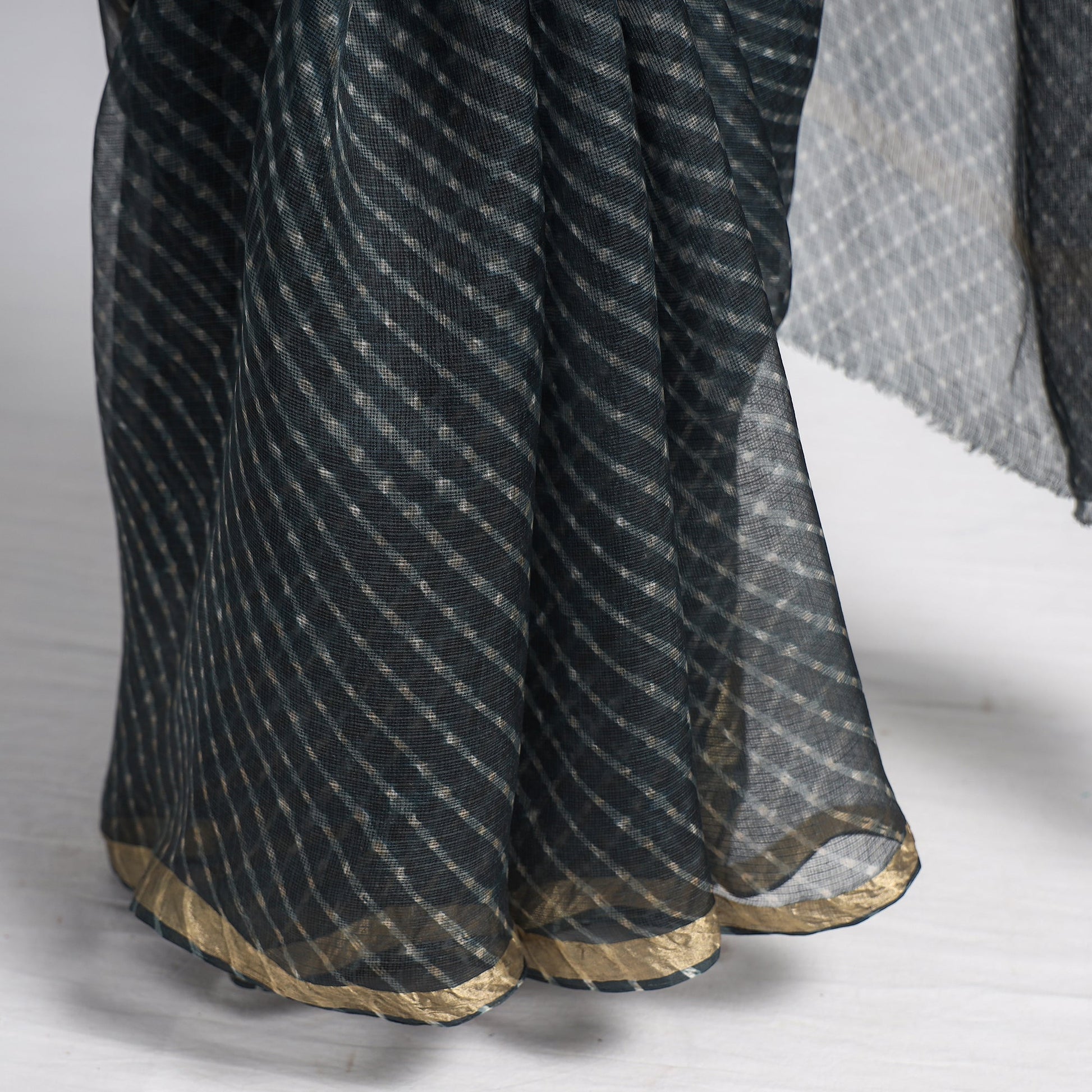 Black - Leheriya Tie-Dye Kota Doria Silk Saree