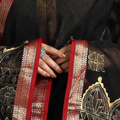 Black -  Handpainted Maheshwari Silk Madhubani Dupatta 33