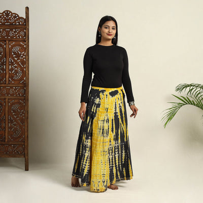 Black -  Cotton Long Shibori Tie-Dye Skirt 07