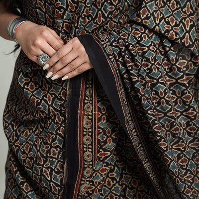 Multicolor - Ajrakh Block Printed Cotton Saree