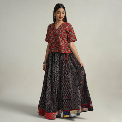 Black - Kutch Block Printed 24 Kali Cotton Long Skirt 03
