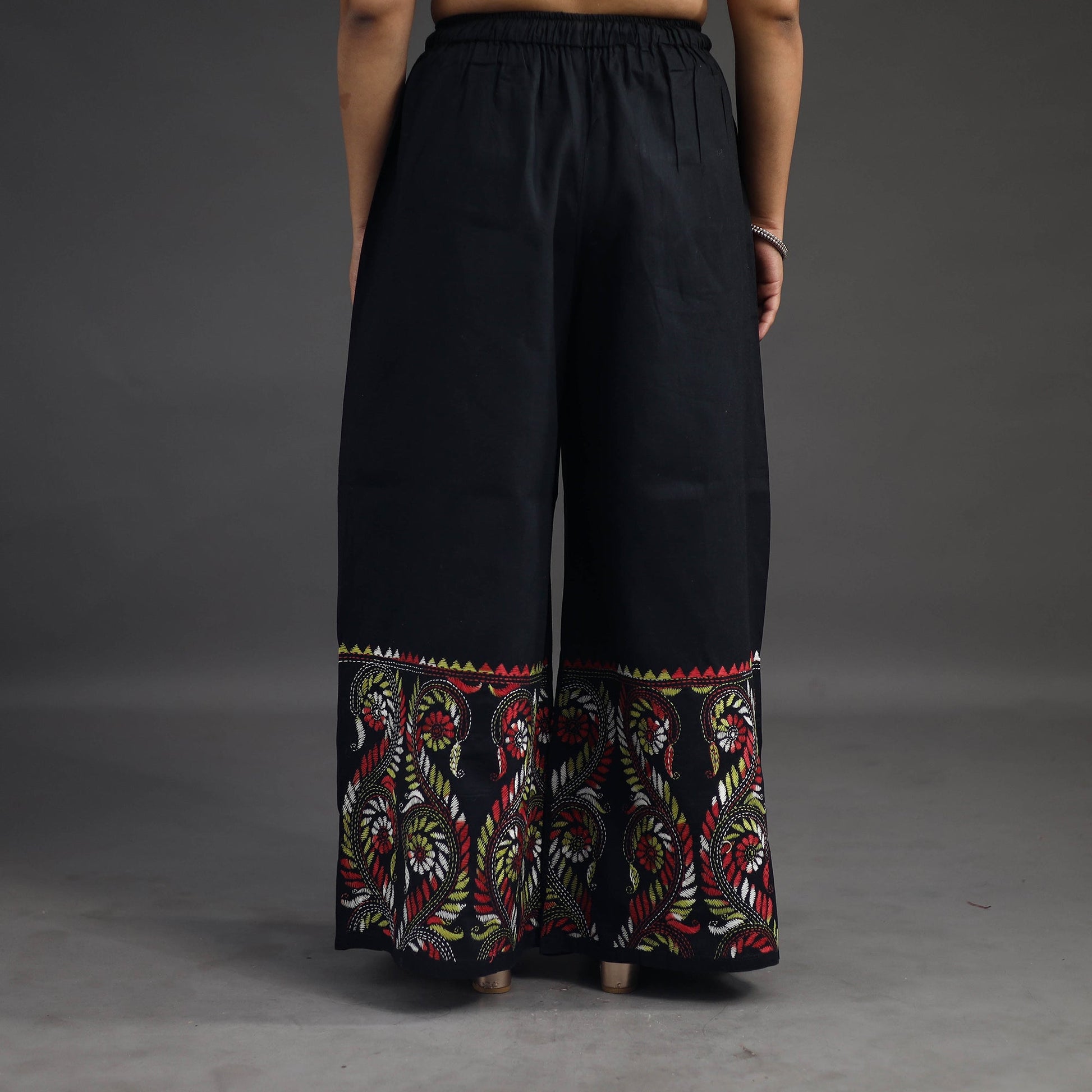 Black - Kantha Hand Embroidery Palazzo in Cotton 22