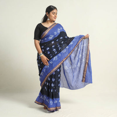 Black - Kutch Tie-Dye Cotton Bandhani Saree with Blouse Piece 19