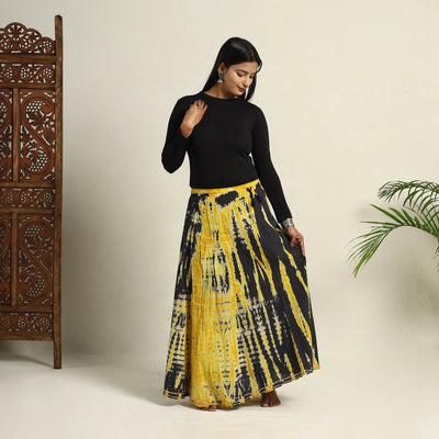 Black -  Cotton Long Shibori Tie-Dye Skirt 07
