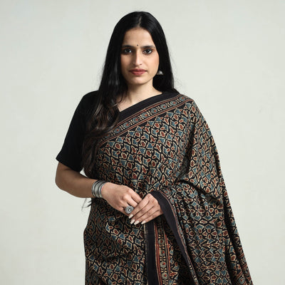 Multicolor - Ajrakh Block Printed Cotton Saree