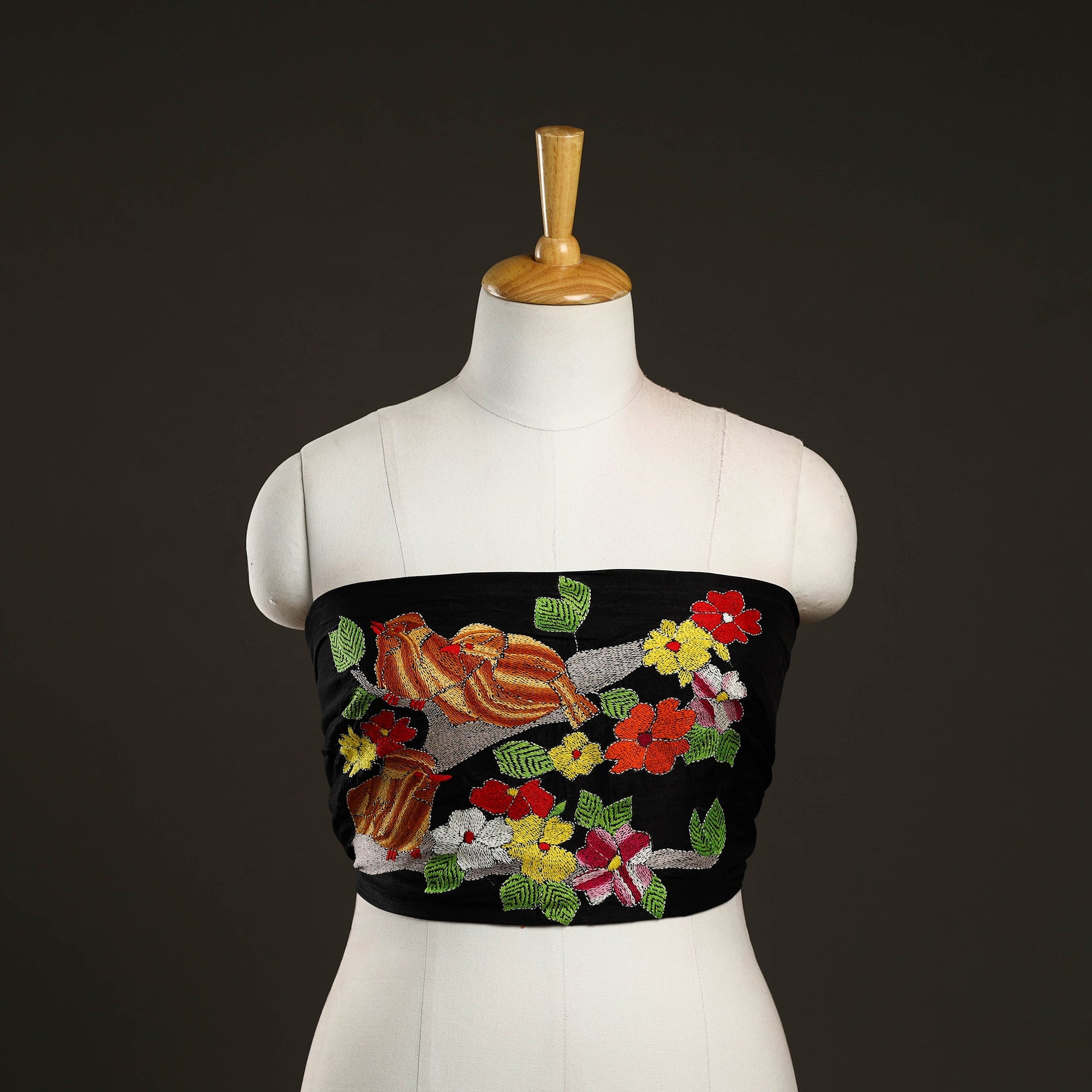 Black - Silk Bengal Kantha Work Blouse Piece 77