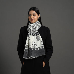 Black - Pure Wool Block Print Sanganeri Stole 48
