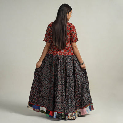 Black - Kutch Block Printed 24 Kali Cotton Long Skirt 03