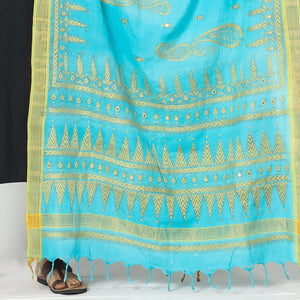 Blue - Bengal Kantha Embroidery Cotton Handloom Dupatta