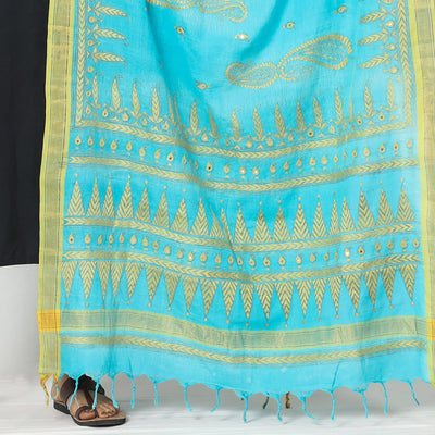 Blue - Bengal Kantha Embroidery Cotton Handloom Dupatta