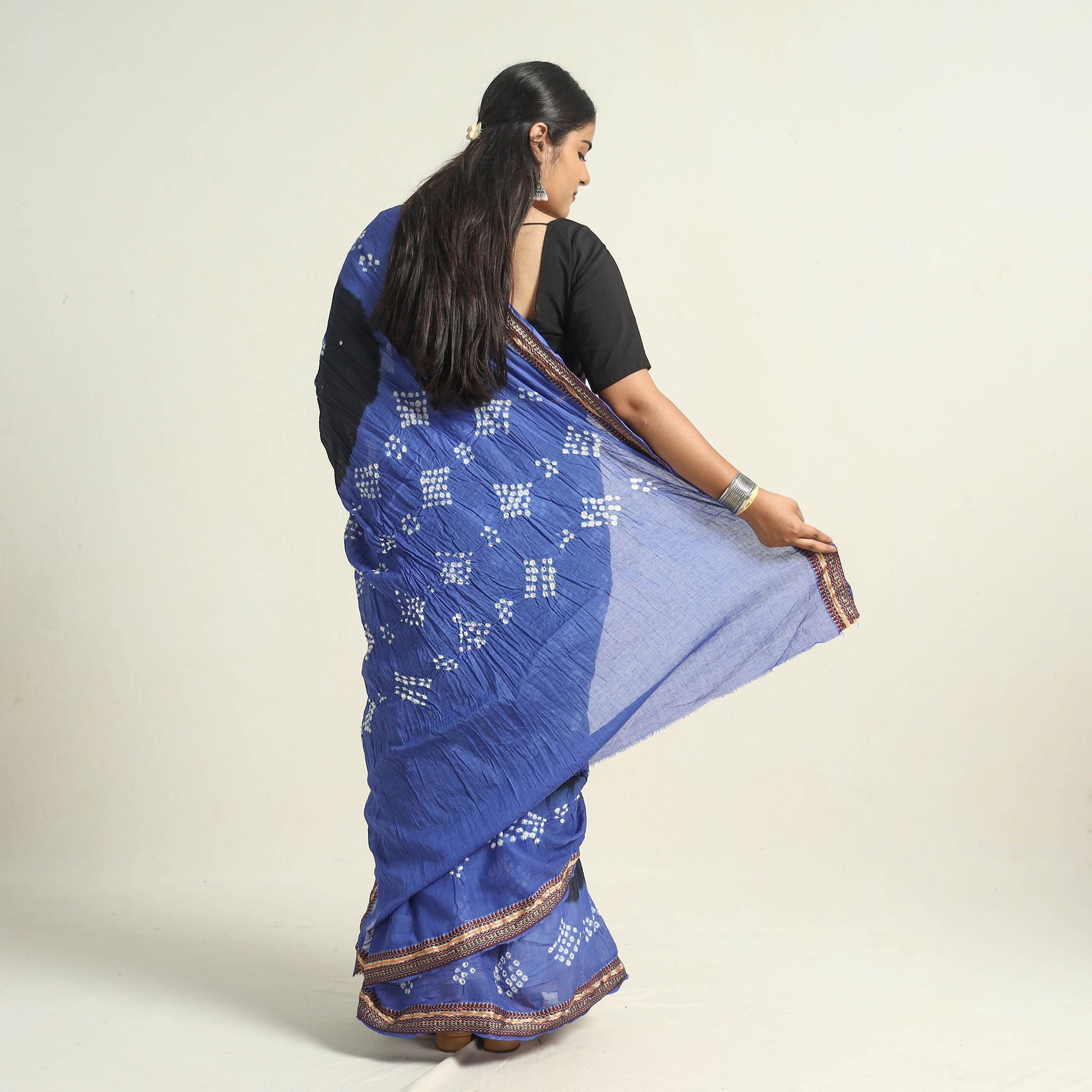 Black - Kutch Tie-Dye Cotton Bandhani Saree with Blouse Piece 19