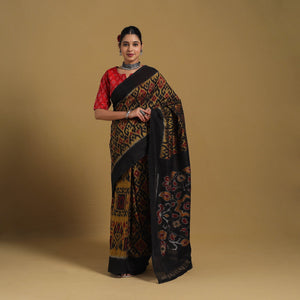 Black - Telia Rumal Handloom Cotton Pochampally Double Ikat Saree 01