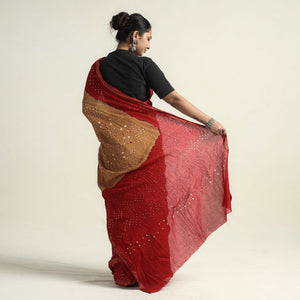 Brown - Kutch Bandhani Tie-Dye Cotton Saree with Blouse Piece