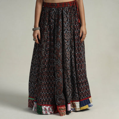 Black - Kutch Block Printed 24 Kali Cotton Long Skirt 03