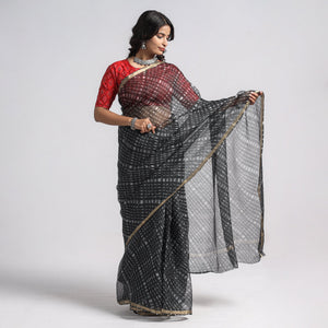 Black - Leheriya Tie-Dye Mothra Kota Doria Silk Saree