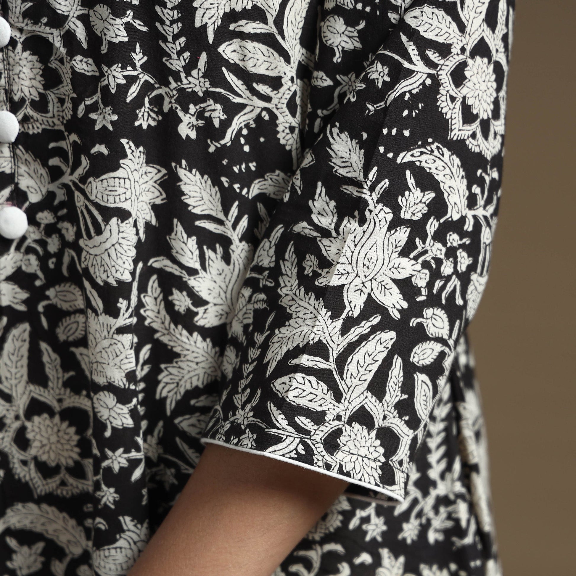 Black - Bagru Hand Block Printed Cotton A-Line Kurta