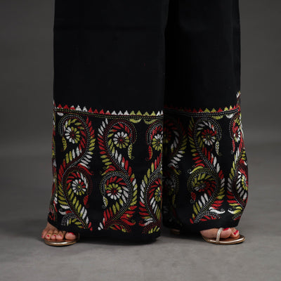 Black - Kantha Hand Embroidery Palazzo in Cotton 22