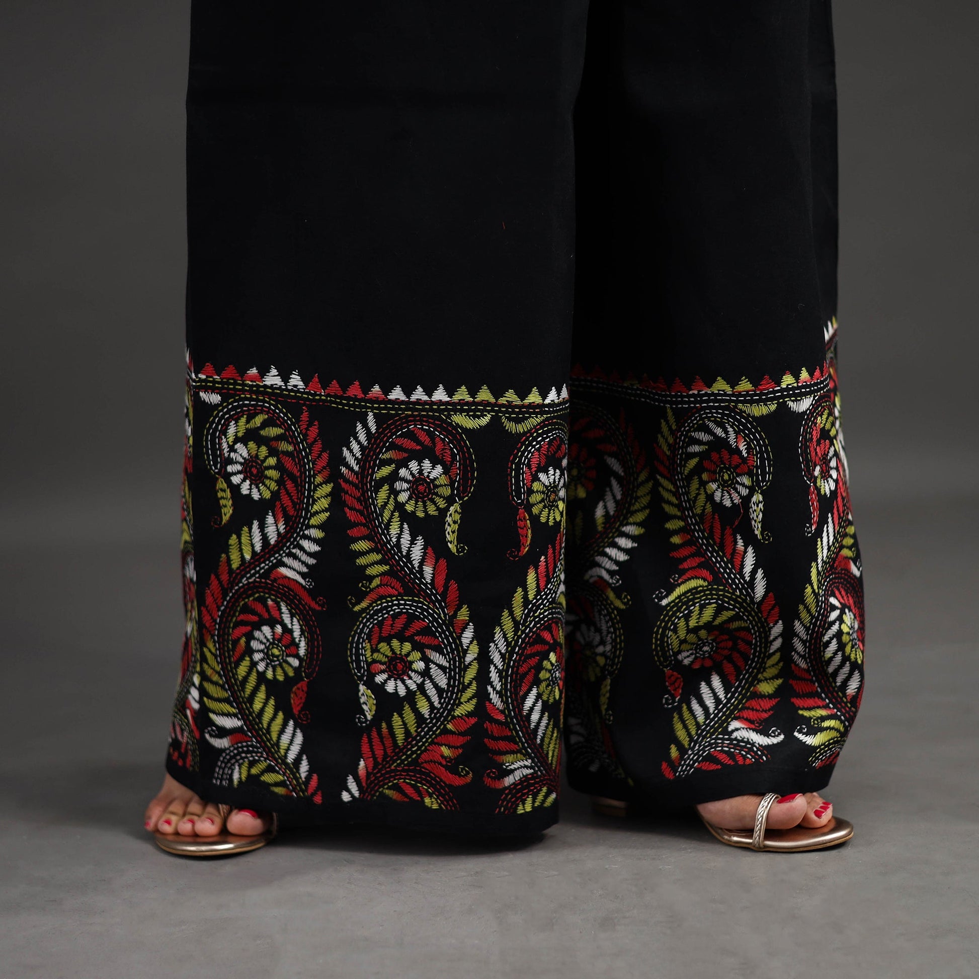 Black - Kantha Hand Embroidery Palazzo in Cotton 22