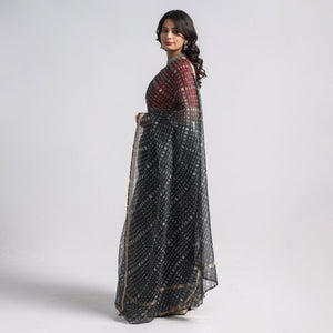 Black - Leheriya Tie-Dye Mothra Kota Doria Silk Saree