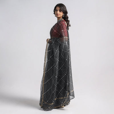 Black - Leheriya Tie-Dye Mothra Kota Doria Silk Saree