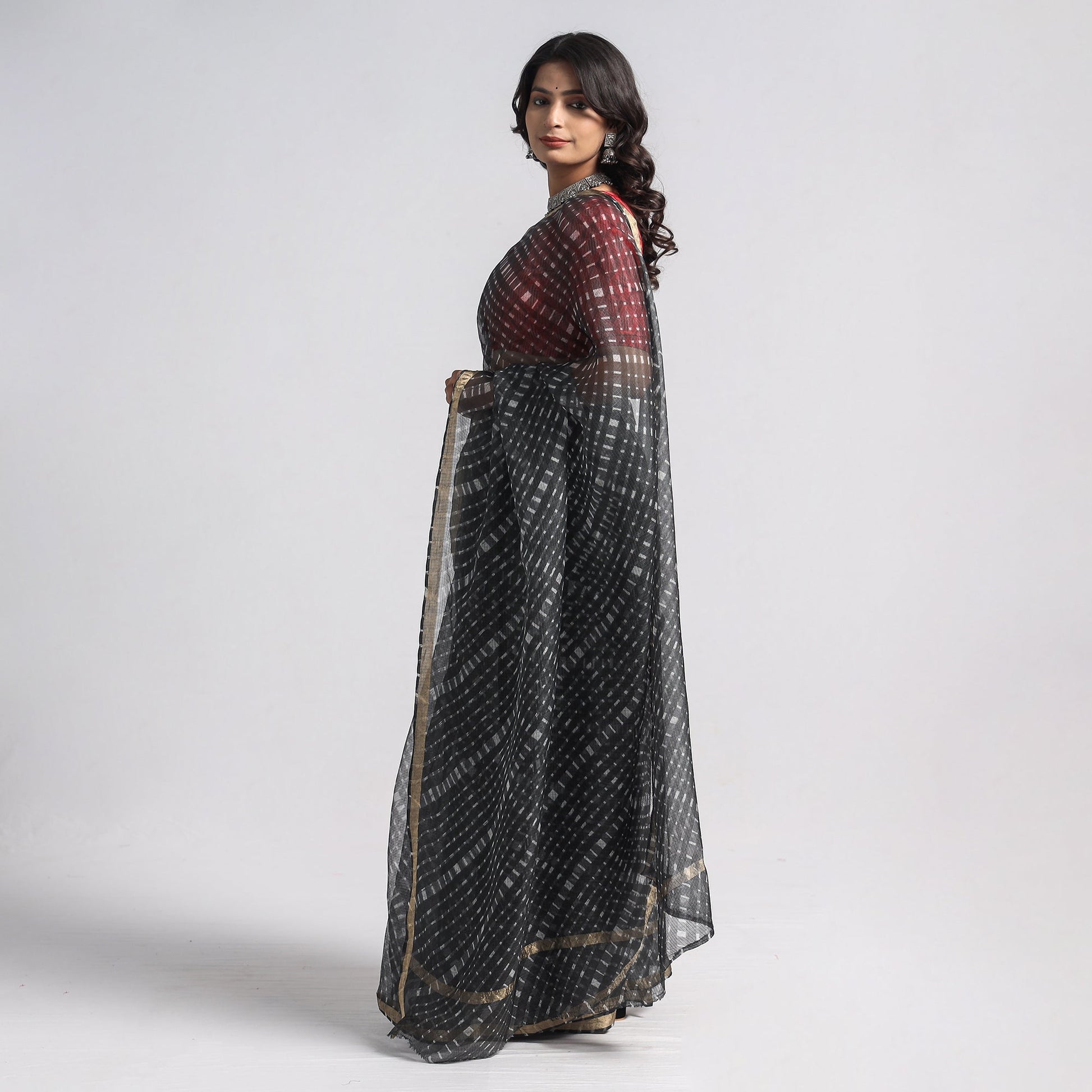 Black - Leheriya Tie-Dye Mothra Kota Doria Silk Saree