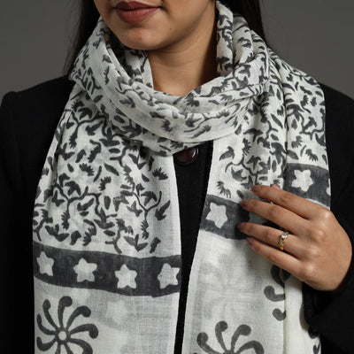 Black - Pure Wool Block Print Sanganeri Stole 48