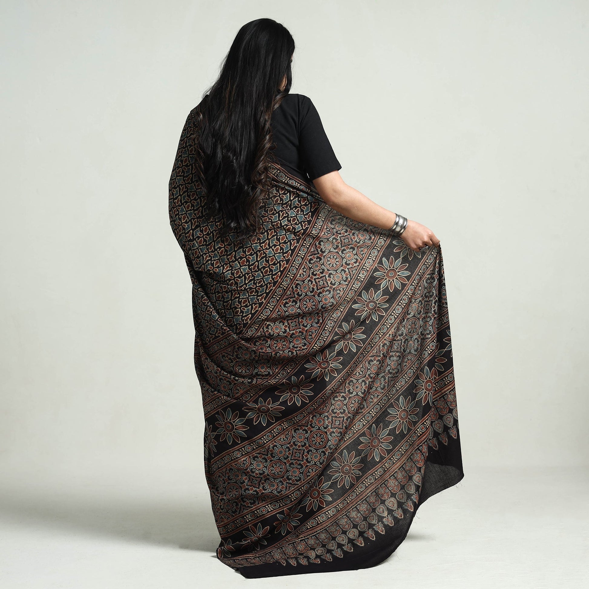Multicolor - Ajrakh Block Printed Cotton Saree