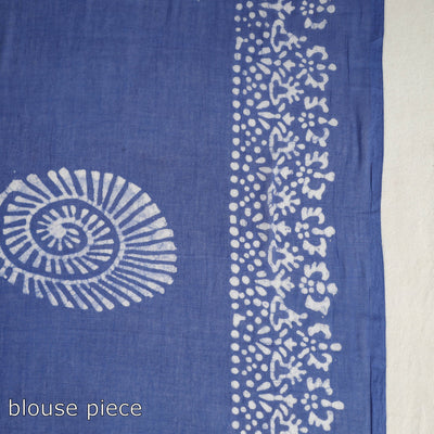 Blue - Cotton Hand Batik Print Saree 05