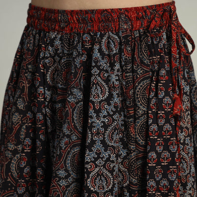 Black - Kutch Block Printed 24 Kali Cotton Long Skirt 03