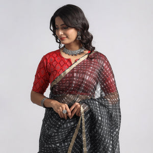 Black - Leheriya Tie-Dye Mothra Kota Doria Silk Saree