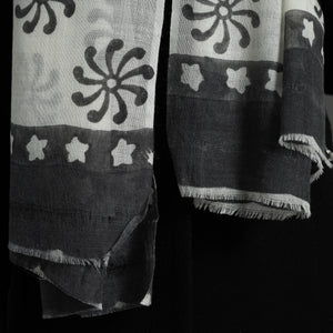 Black - Pure Wool Block Print Sanganeri Stole 48