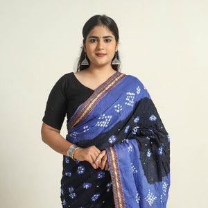 Black - Kutch Tie-Dye Cotton Bandhani Saree with Blouse Piece 19