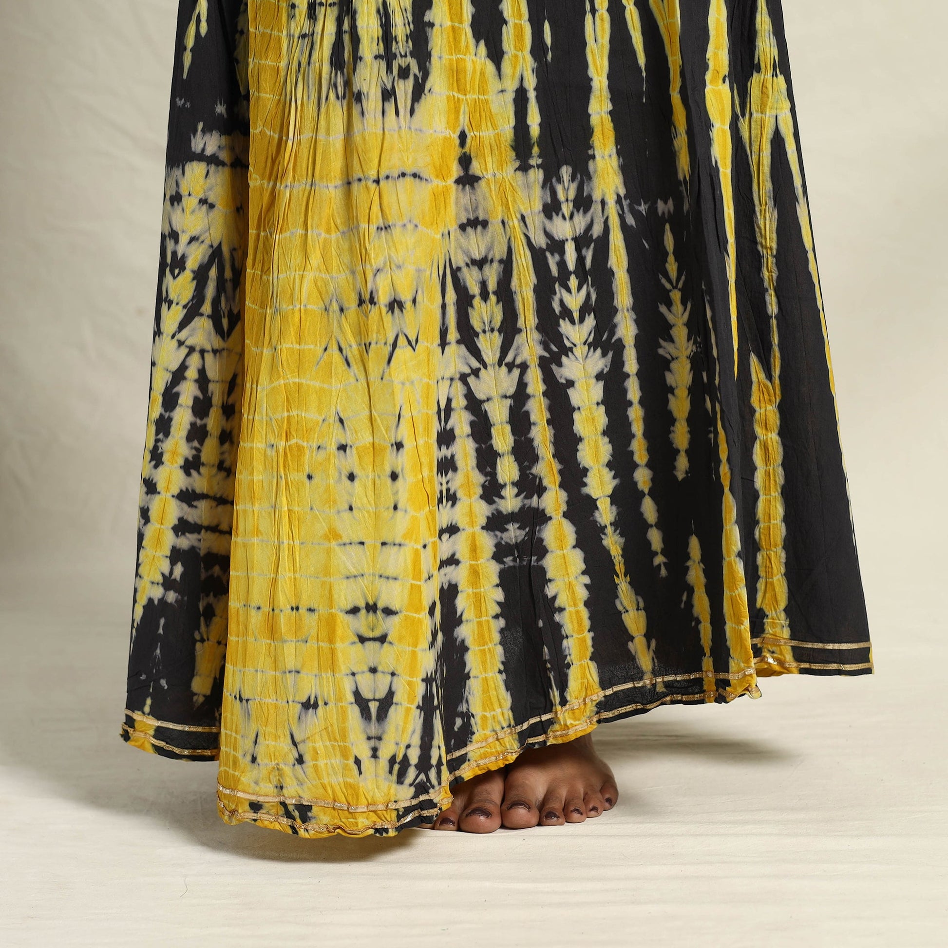 Black -  Cotton Long Shibori Tie-Dye Skirt 07