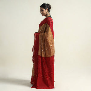 Brown - Kutch Bandhani Tie-Dye Cotton Saree with Blouse Piece