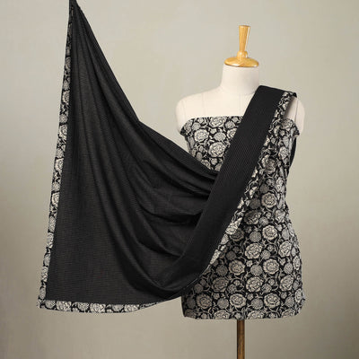 Black - 3pc Cotton Jahota Print Kurta with Plain Dupatta 16