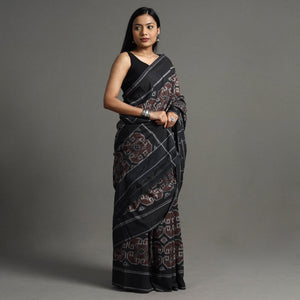 Brown - Pochampally Ikat Weave Handloom Cotton Saree
