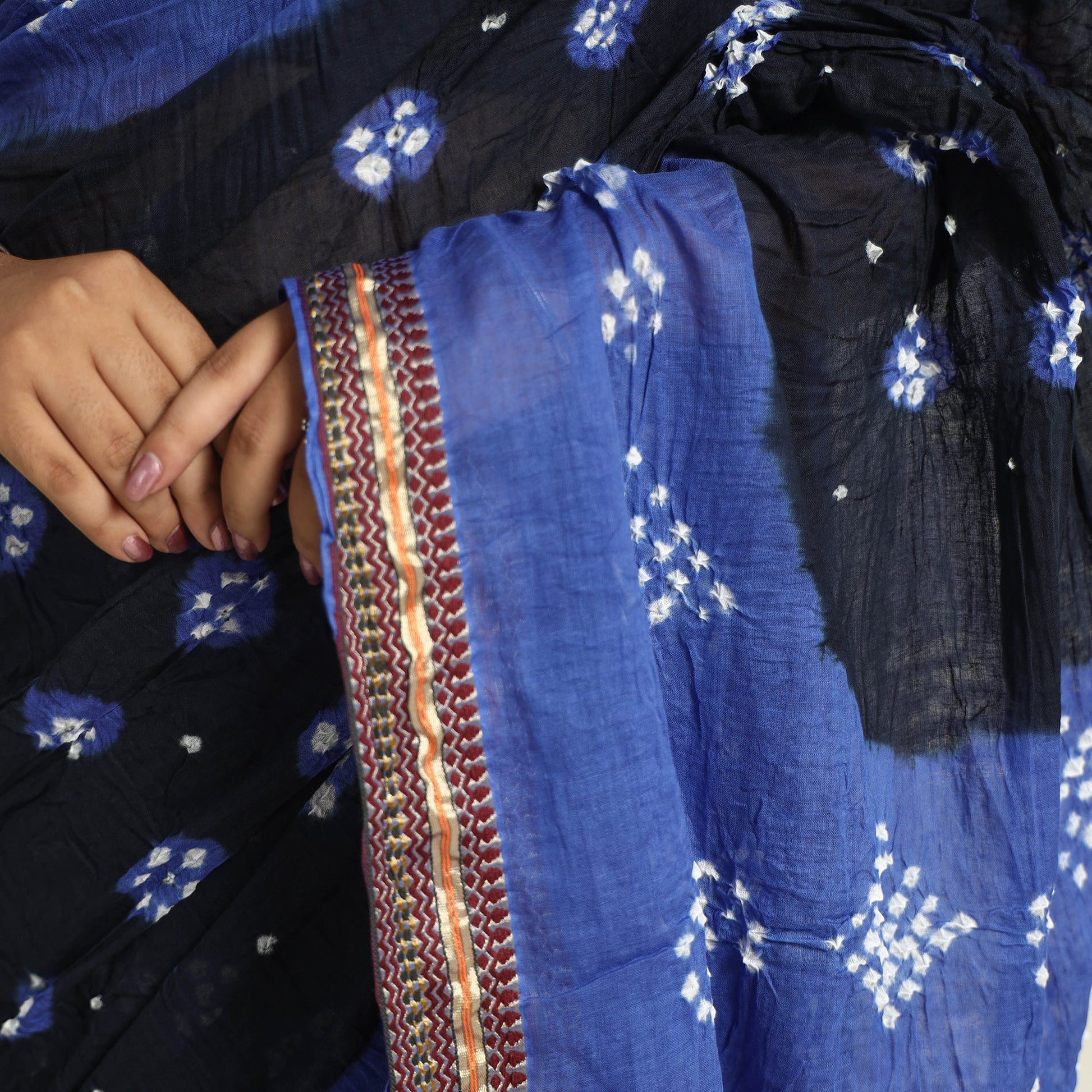 Black - Kutch Tie-Dye Cotton Bandhani Saree with Blouse Piece 19