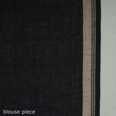 Black - Handloom Cotton Phulia Jamdani Saree with Tassels 03