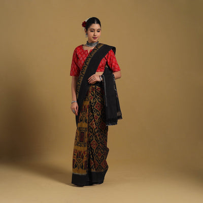 Black - Telia Rumal Handloom Cotton Pochampally Double Ikat Saree 01