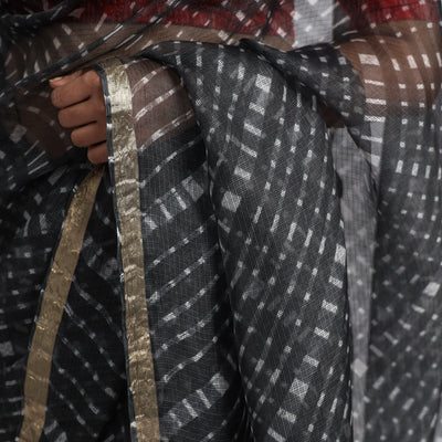 Black - Leheriya Tie-Dye Mothra Kota Doria Silk Saree