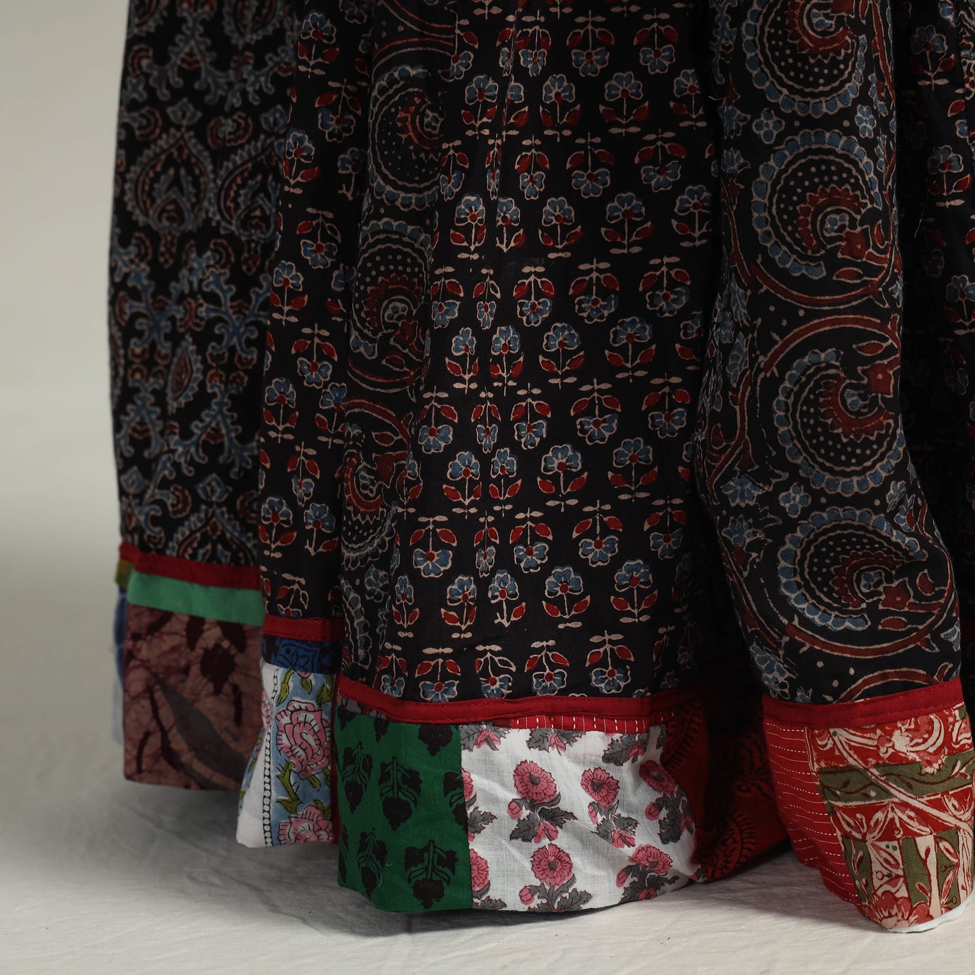 Black - Kutch Block Printed 24 Kali Cotton Long Skirt 03