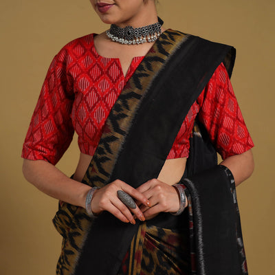 Black - Telia Rumal Handloom Cotton Pochampally Double Ikat Saree 01