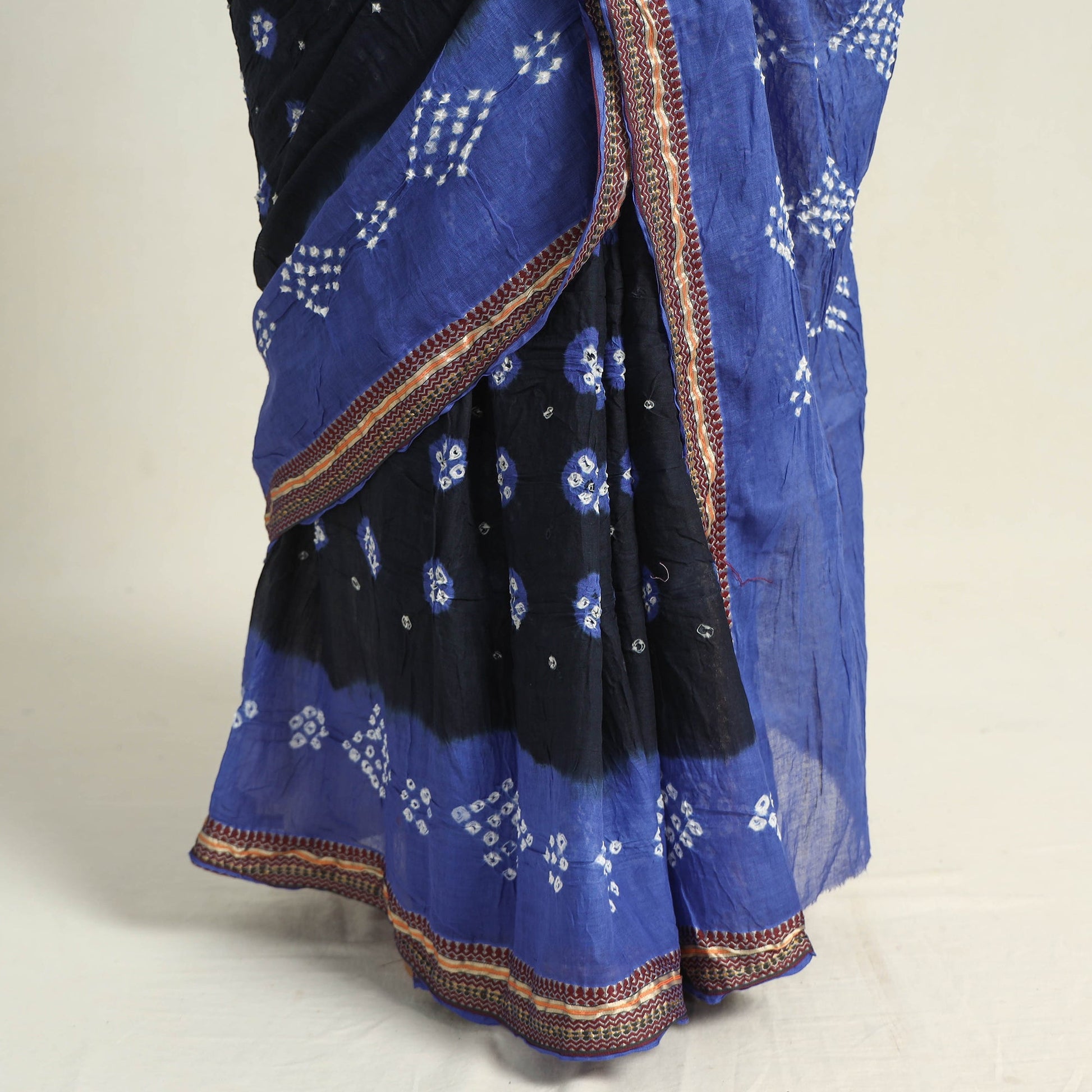 Black - Kutch Tie-Dye Cotton Bandhani Saree with Blouse Piece 19