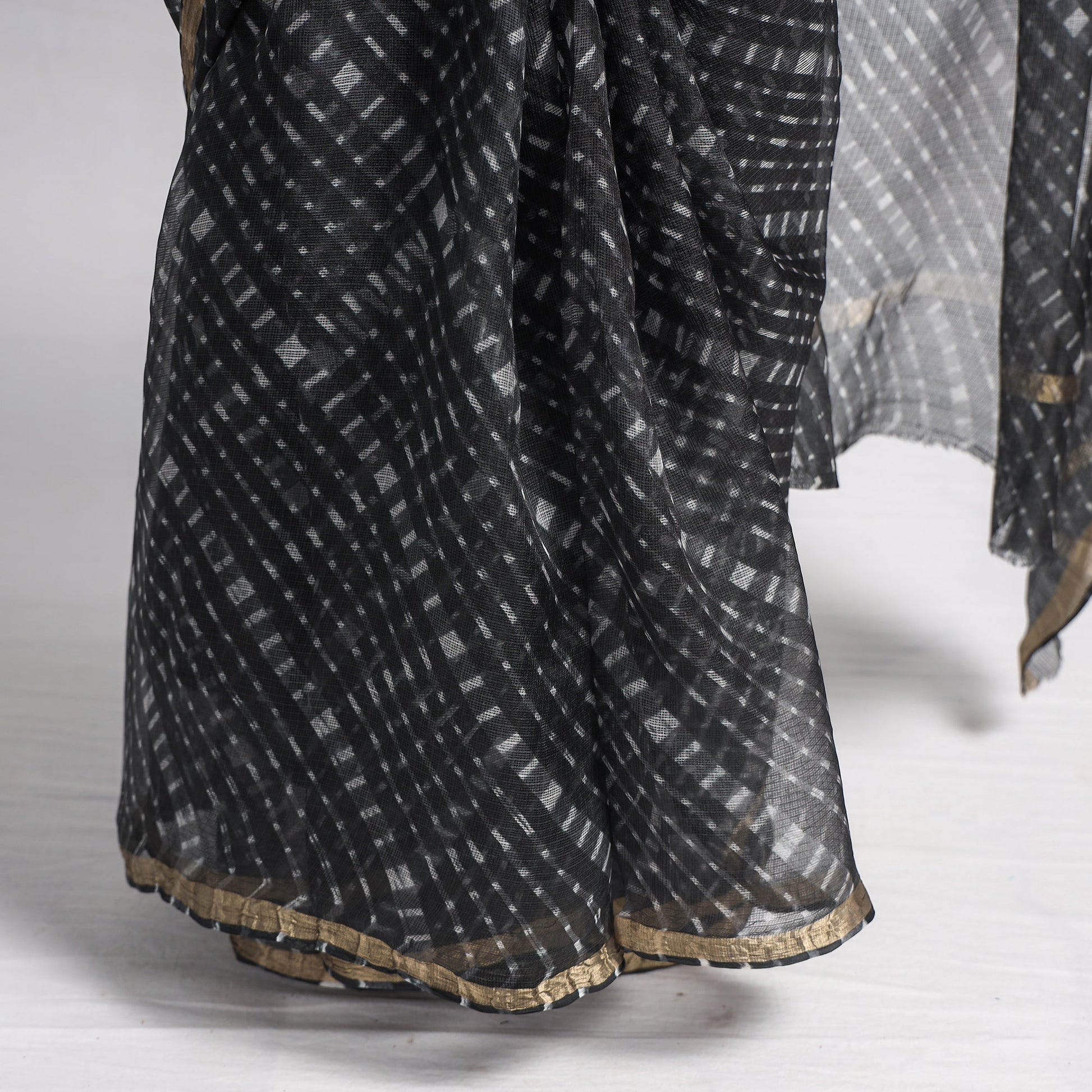 Black - Leheriya Tie-Dye Mothra Kota Doria Silk Saree