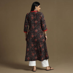 Brown - Bagru Hand Block Printed Cotton A-Line Long Kurta