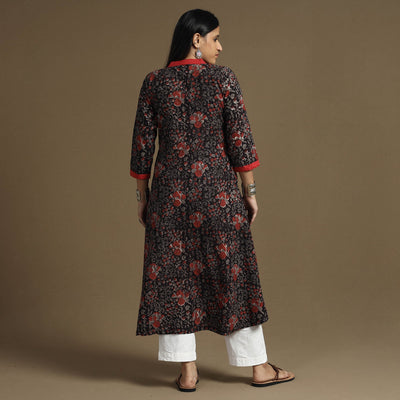 Brown - Bagru Hand Block Printed Cotton A-Line Long Kurta